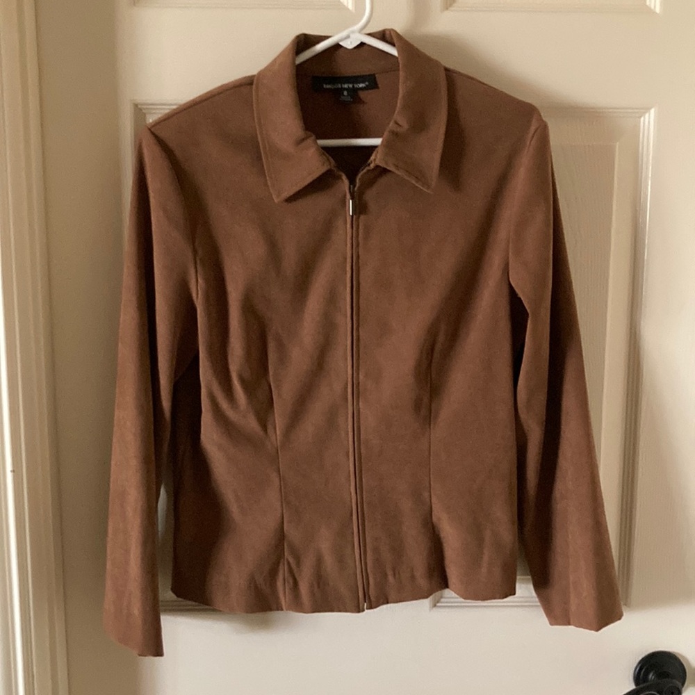 Vintage Briggs Brown Suede Jacket New York Full Zip Sweater Contour Like New 8